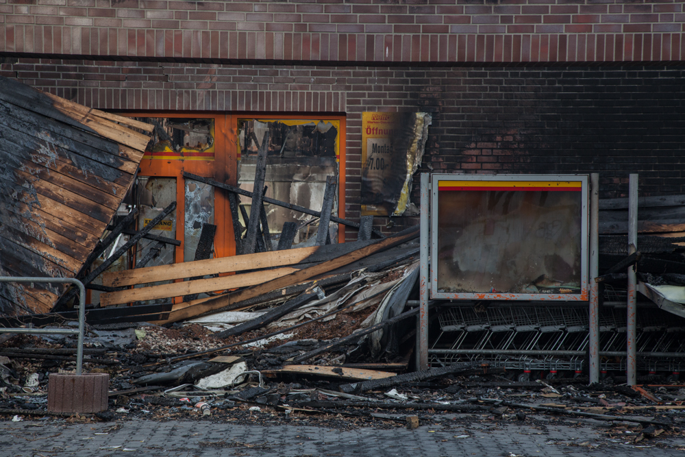 Burnt out Netto supermarket